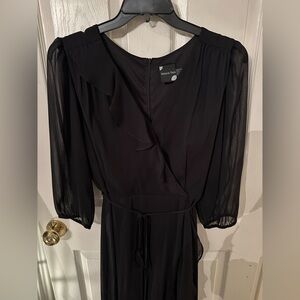 Maison Tara Women's Black V-Neck Chiffon Maxi Dress | 14